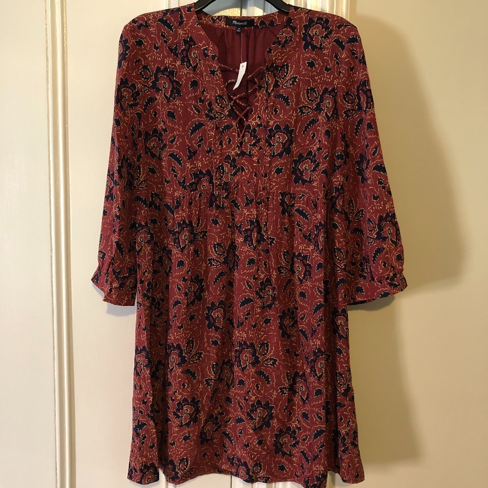 Madewell Silk Lace-Up Assam Paisley Dress, M, NWT